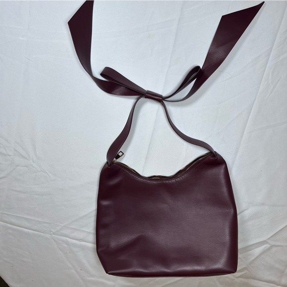 AOTA Anthropologie Wine Bow Shoulder Bag Slouchy Hobo Coquette Vegan Recycled - Picture 11 of 16